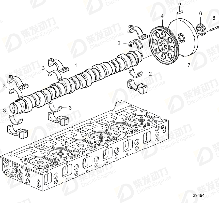 volvo penta Camshaft 20894565 Drawing volvo penta Camshaft 20894565 Drawing